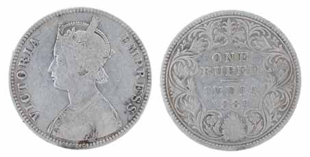 Victoria Empress, Silver, Rupee, 1881, Calcutta Mint. About Very Fine, Scarce.