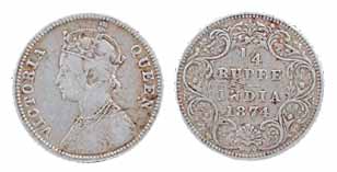 Victoria Empress, Silver, ¼ Rupee, 1874, Calcutta Mint, Very Fine, Scarce.