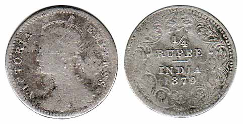 Victoria Empress, Silver, ¼ Rupee, 1879, Calcutta Mint, Fine, Scarce.
