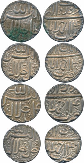 Akbar, Silver Rupees (4), 11.52g, 11.48g, 11.47, 11.46g, “Jalalahu” type, Ahmedabad Mint, 