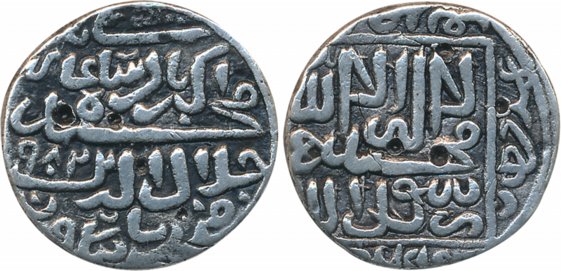 Akbar, Silver Rupee, 10.82g, Satgaon Mint, AH 982, Obv: Full name of the Emperor and mint-