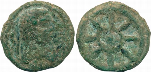 Panchalas of Ahichchatra, Achyu, Copper, 0.54g, “Roman bust”, Obv: King's bust to right, B