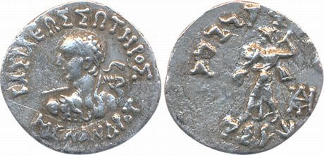 Indo Greeks, Menander I, Silver Drachma, 2.25g, Obv. Diademed bust of the ruler to left, G