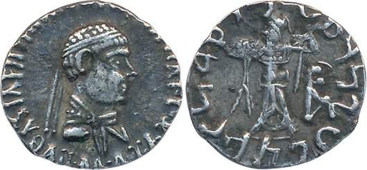 Indo-Greek, Apollodotos II, Silver Drachm, 2.29g, Obv: Diademed bust of king to right, Gre