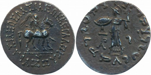 Indo-Scythian, Azes, Silver Tetradrachm, 9.08g, Obv: King mounted on horse, holding a spea