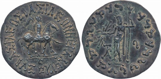 Indo-Scythian, Azes, Silver Tetradrachm, 9.09g, Obv: King mounted on horse, holding a spea