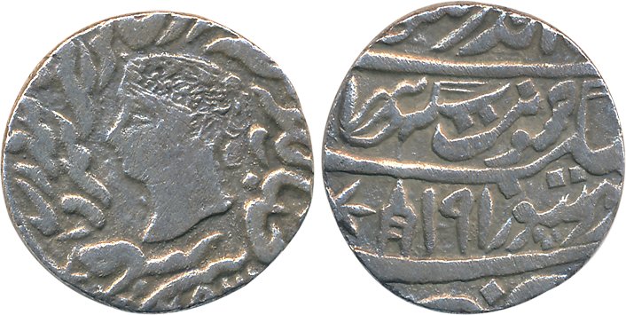 Jaswant Singh, Silver Rupee, 10.69g, VS 1910, Obv: Portrait of Queen Victoria to left, Per