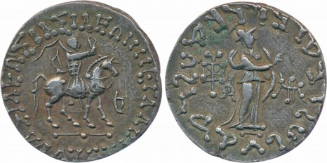 Indo-Scythian, Azes, Silver Tetradrachm, 9.64g, Obv: King mounted on horse, holding a whip