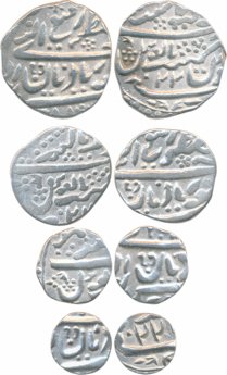 Ranjit Singh, Silver Complete set of 4, Rupee, 1/2 Rupee, 1/4 Rupee & 1/8 Rupee, 10.51g, 4