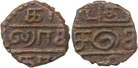 Karikal, Copper Doudou, 3.01g, Obv: Tamil legend “Ka/reik/kal”, Rev: Tamil legend “Puda/tc