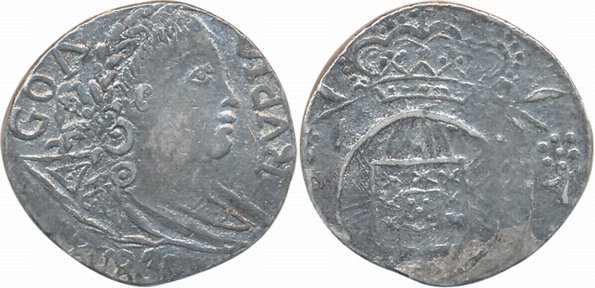 Miguel, Silver Rupee, 10.89g, Error- Double struck on reverse, 1831, Obv: Head to right, R