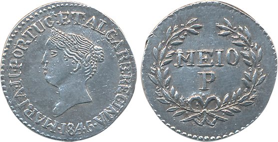 Goa, Maria II, Silver 1/2 Pardao- 150 Reis, 2.70g, 1846 (Last digit 6 re-engraved from 5),