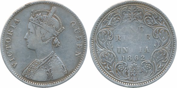 Victoria Queen, Silver Rupee, 1862, A/ I/ 0/ 4, Bombay Mint. Very fine, scarce.