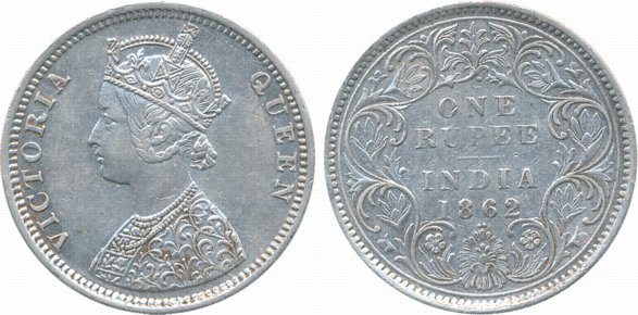 Victoria Queen, Silver Rupee, 1862, C/ I/ 1/ 2, Bombay Mint. Very fine, scarce.