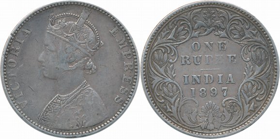 Victoria Empress, Silver Rupee, 1897, Bombay Mint (Prid# 183). Very fine, rare.