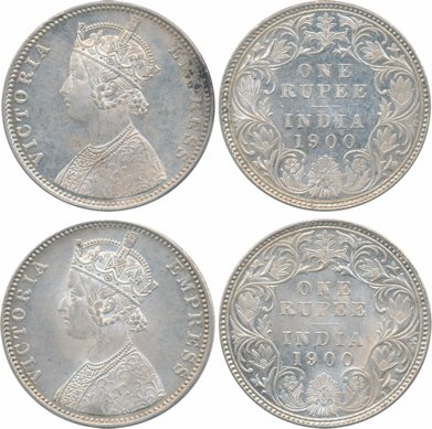 Victoria Empress, Silver Rupees (2), 1900, Bombay Mint. About uncirculated. 2 coins.