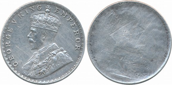 George V, Silver Rupee, Brockage Lakhi of obverse die. Very fine, rare.