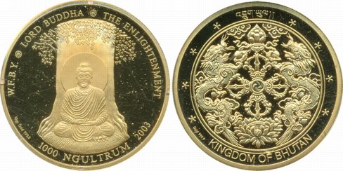 Bhutan, Jigme Singye Wangchuck, Gold, 1000 Ngultrum, Proof, 9.81g, “Buddha”, Obv: Portrait