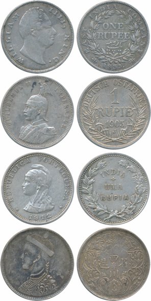 Silver Rupees (4), William IV, 1835, German East Africa, Guilelmus II, 1905J, Indo Portugu