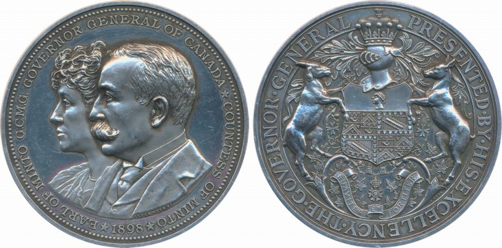 Viceroy Lord Minto Medal, Silver, 73.39g, 1899, Obv: Conjoined bust of Lord Minto and Lady