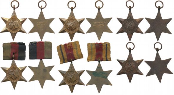 Star Medals, Copper (6), The Africa Star (2), The Star 1939-1945 (2), The Burma Star (1) &