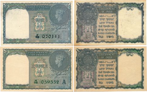 George VI, Rupees 1 (2), Type 1, Signed C. E. Jones, Prefix X/82 (Jhun# 1.1A) & Prefix M/8