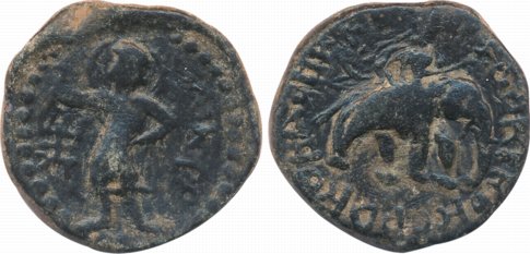 Kushanas, Huvishka, Copper, 12.03g, Obv: King riding on Elephant to right, Rev: Ardoxsho s