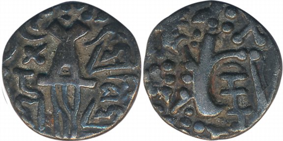 Kashmir Karkota Dynasty, Vigrahatunga, Debased Gold Dinar, 7.50g, Obv: Crude copy of Kidar