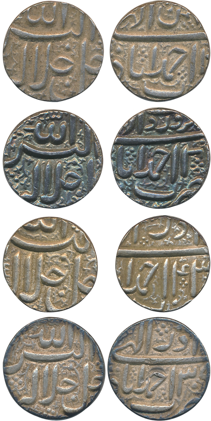 Akbar, Silver Rupees (4), “Jalalahu” type, Ahmedabad Mint, Ilahi Month Ardibihisht, Year 4