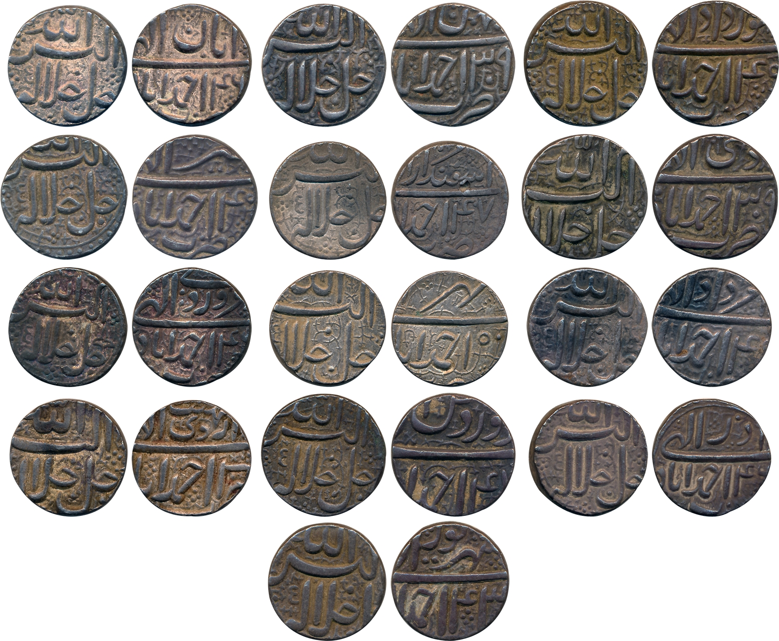 Akbar, Silver Rupees (13), Complete set of different Ilahi Month, “Jalalahu” type, Ahmedab