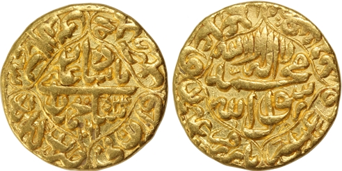 Shah Jahan, Gold Mohur, 10.87g, Dar ul Khilafat Akbarabad Mint, AH 1051 (KM# 258.1). Very 