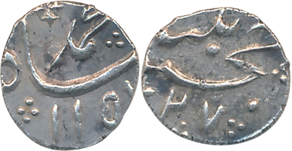 Muhammad Shah, Silver, 1/32 Rupee, 0.33g, Khujista Bunyad Mint, AH 115(8)/ RY 27 (KM# A431