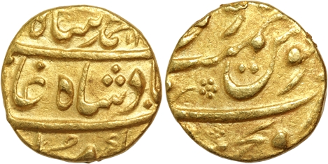 Muhammad Shah, Gold Mohur, 10.81g, Sironj Mint, AH 11XX (Mint not listed in KM). Very fine