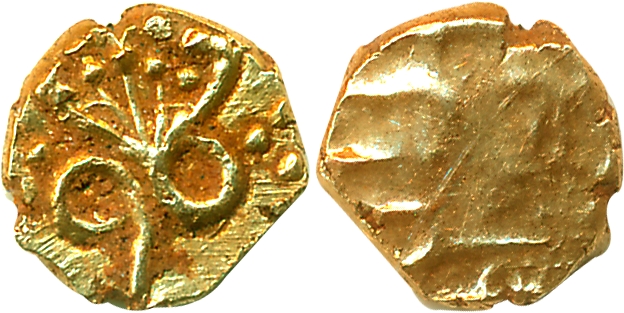 Qille Venkatgiri, Gold Fanam, 0.37g, Obv: Five headed Cobra snake, Rev: Devnagari legend Q