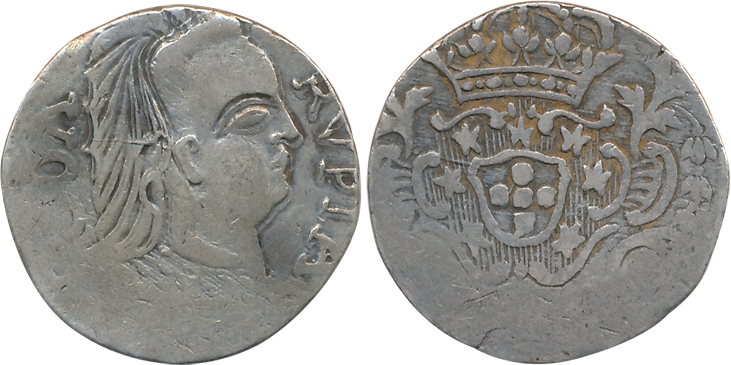 Goa, Maria I, Silver Rupia, 10.69g, Obv: Bust to right, Rev: Crowned arms (KM# 205). Fine,