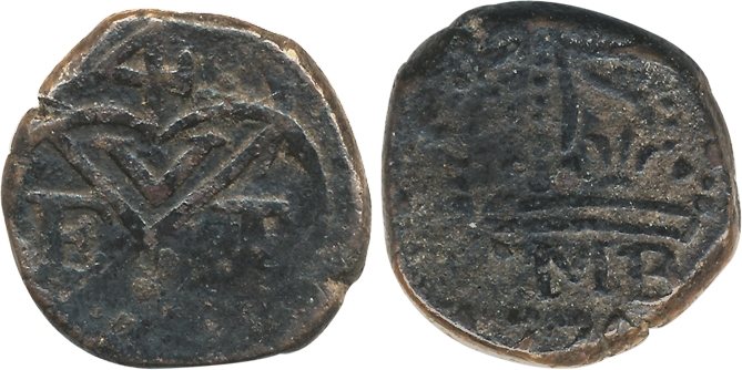 Copper Pice, 10.35g, Obv: Large Crowned, legend BOMB below, Rev: U.E.I.Co. in bale mark. V