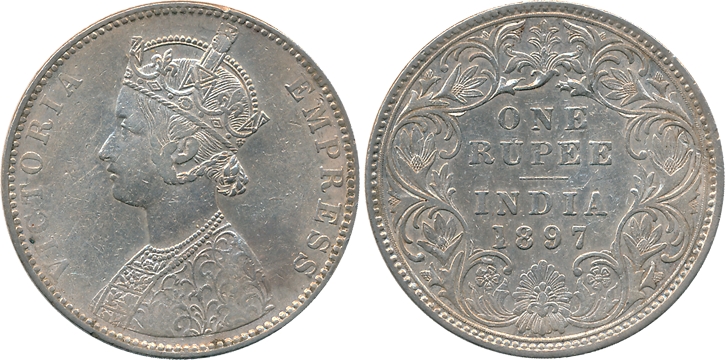 Victoria Empress, Silver Rupee, 1897, Bombay Mint (Prid# 183). Very fine+, rare.