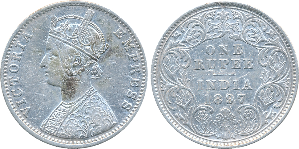 Victoria Empress, Silver Rupee, 1897, Calcutta Mint (Prid# 136). Very fine+, rare.