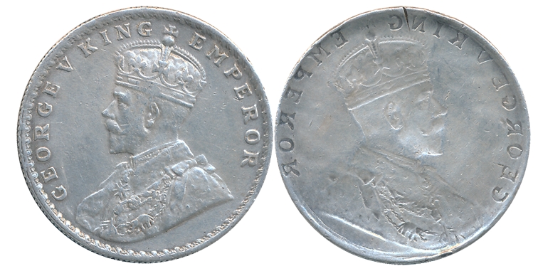 George V, Silver Rupee, Brockage Lakhi of obverse die. Deep bold strike, test mark on edge