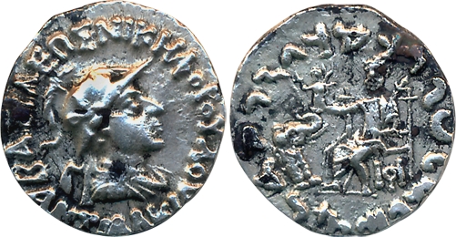 Indo Greek, Antialcidas, Silver Drachma, 2.18g, Obv: Diademed Bust of king to right with B