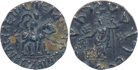 Indo Scythian, Spalirises with Azes, Silver Drachma, 2.41g, Obv: King on horseback riding 