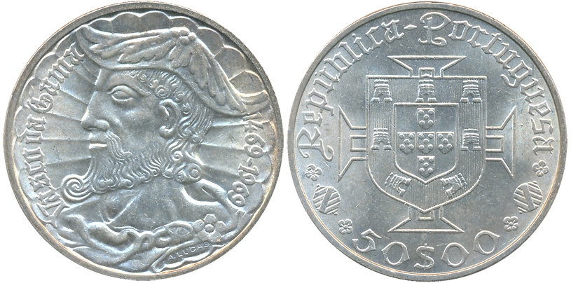 Portugal, Silver, 50 escudos, 1969, Commemorating the 500th Anniversary of Vasco da Gama’s