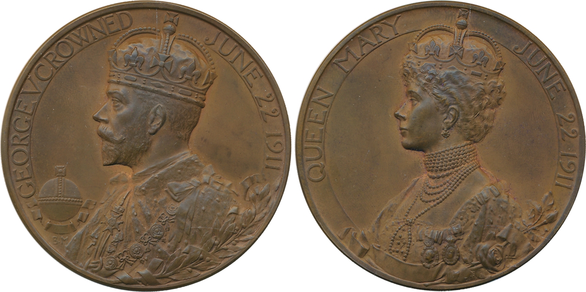 George V, Coronation Medal, 1911, Copper, Obv: Bust of King George V, Rev: bust of Queen M