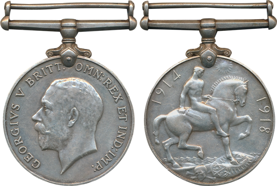 George V, British War Medal, 1914-18, Silver, Obv: Portrait of George V to left, Rev: Hors