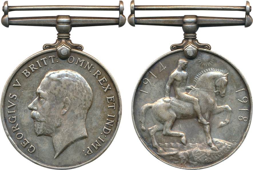 George V, British War Medal, 1914-18, Silver, Obv: King facing to left, Rev: Horseman to r