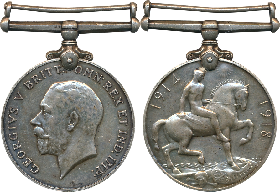 George V, British War Medal, 1914-18, Silver, Obv: King facing to left, Rev: Horseman to r