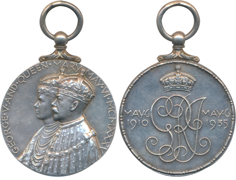 George V, “Silver Jubilee 1935 Medal”, Silver, Obv: Conjoined bust of George V and Queen M