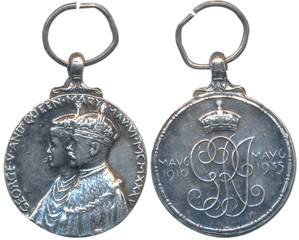 George V, “Silver Jubilee 1935 Miniature Medal”, Silver, Obv: Conjoined bust of George V a