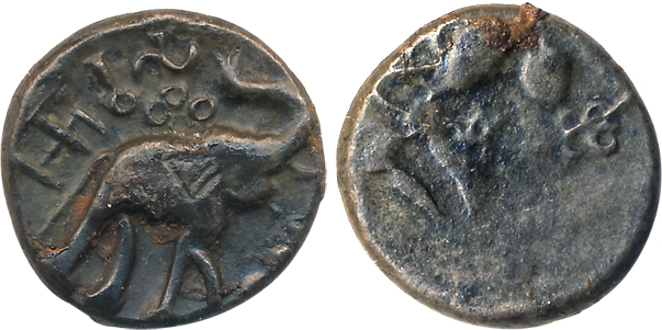 Satavahanas, Vasishthiputra Satakarni, Copper, 4.96g, “Nevasa– Paithan” type, Obv: Elephan
