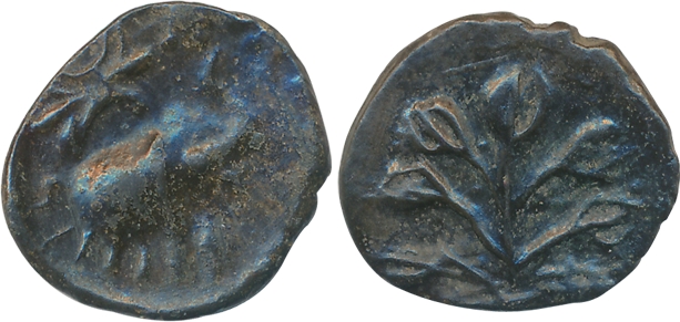 Western Kshatrapas, Nahapan, Potin, 2.89g, Obv: Elephant to right, thunderbolt above, Rev: